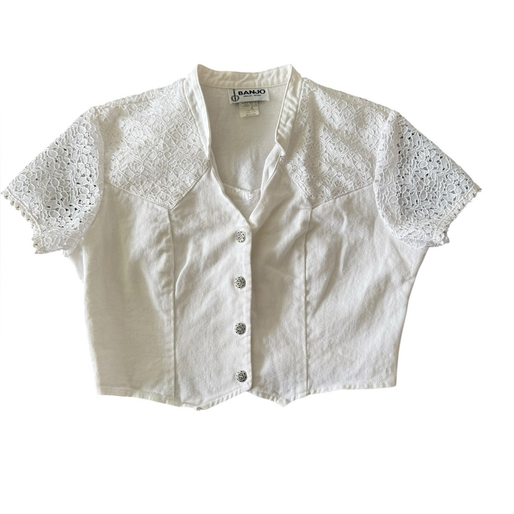 Vintage White Lace Sleeve Women's Top Size M ( Runs Small!)